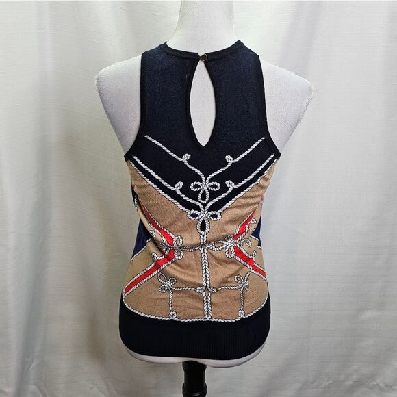 Cache Navy Blue Nautical Sleeveless Sweater Top Size XS - Picture 6 of 8